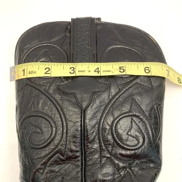 Montana Western Cowboy Boots Mens 7.5 E Bull Hide Leather Black Emboidered - Picture 10 of 11